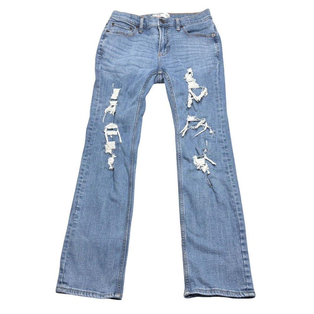 Abercrombie Kids Straight Leg Distressed Ripped Jeans Light Wash‎ Size 13/14